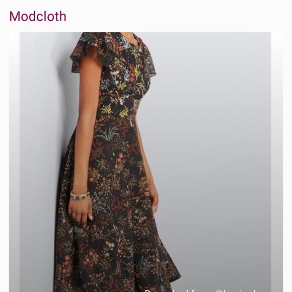 Modcloth Woman's Beaded Embellished Sequin Floral A-Line Midi Dress Sz Lr - Picture 2 of 12